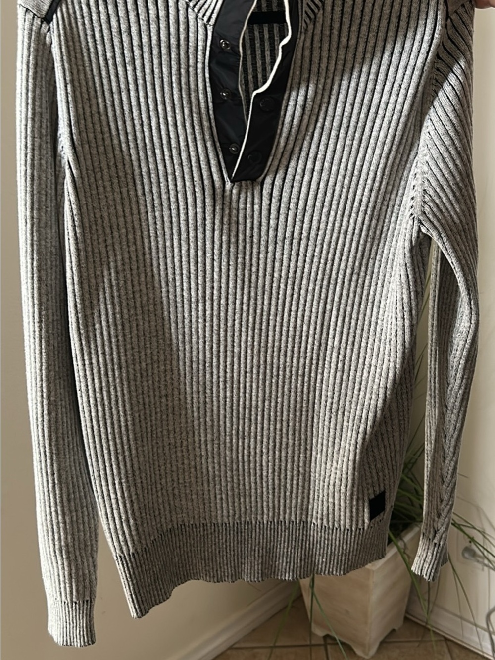 Guess Men's Gray Ribbed Zip-Up Polo Sweater